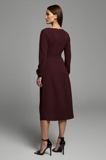 Cabernet Sheath Long Sleeve Work Dress With Sash